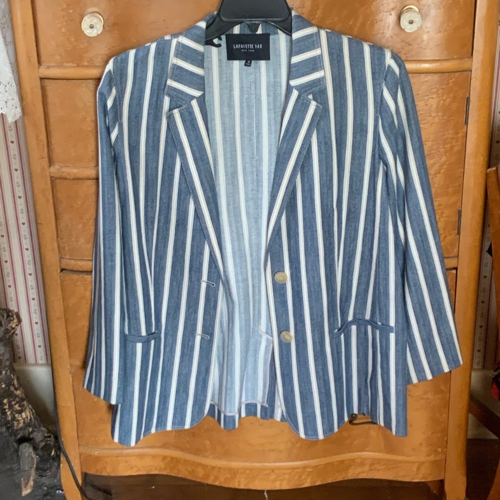 Lafayette 148 New York Navy and White Striped Blazer